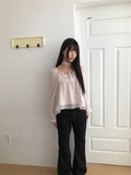 [Muffler Set] Hassen Ribbon Halterneck Puff Blouse Set