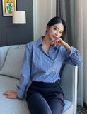 Kanye Stripe Wave Button Blouse