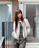 Shuni no-collar snap button string pocket crop overfit jacket