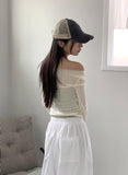 [Wool 30] Newel Modal Draping Ballet Core Off Shoulder Long Sleeve T-shirt