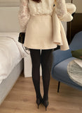 Emelded Color Matching Wool Jacket Skirt Set