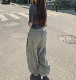 Rustling Folding Vertical Color Matching Stripe Two-Way Wide Jogger Banding Pants