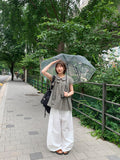 Hustle check ribbon short sleeve blouse