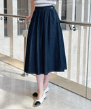Aven Raw Denim Banding Flare Skirt