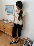 The Mill Shirring Ribbon Lace Short Sleeve Blouse