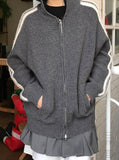 HAIRY LINE KNIT HOOD ZIP-UP
