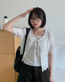 Natsume Embossed Flower Sleeveless Short Sleeve Cardigan Set