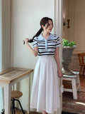 Oldin Stripe Collar Short Sleeve Knit