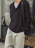 Top two-tone layered henley neck long-sleeved T-shirt