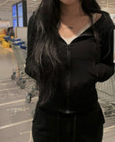 Shutter Ribbed Knit Crop Hood Zip-Up