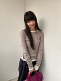 Kanit Diagonal Button Round Long Sleeve Tee