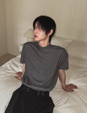 Week Diagonal Cut Half-Neck Short Sleeve Knit