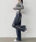 Side Surgery Point Hip Point Long Wide Denim Pants