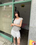 Hayo Ribbon Strap Cap Sleeve Short Sleeve Blouse