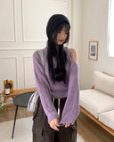 Mobin Hachi Unbalance Crop Shoulder Slit Long Sleeve Knit