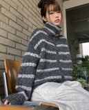 Boyu Stripe Zip-Up Mohair Knit Cardigan