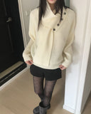 [Muffler SET] Seon Muffler Two-Way Button V-Neck Knit