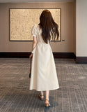 Kazz Shirt Collar Puff Sleeve Long One Piece (Belt Set)