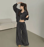 Fleece High-Neck Zip-Up Two-Way Balloon Wide Sweat Suit Set Two-Piece