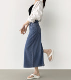 Summer Tencel Cooling Back Slit Span H-Line Denim Skirt