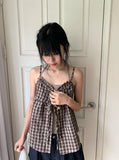 Oni Check Layered Halter Leeveless Blouse Set