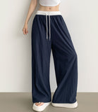 Summer rustling color matching detail wide banding pants