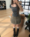 Monut Fringe Pleated Denim Skirt