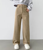 Golden corduroy velor fleece brushed long wide pants