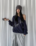 Rainy Lettering Off-Shoulder Sweatshirt
