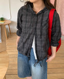 Melyu Wrinkle Summer Check Hood Shirt