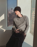 Linked Shoulder Zipper Ribbed Half-Neck Knit