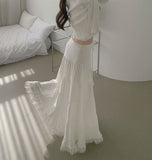 Low Rise Lace Embroidered Tiered Long Frill Skirt