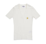 Flower Dot Embroidery Short Sleeve Knit Collar Tee