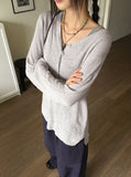 Belky half button henley neck boucle long sleeve knit
