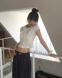 Coru lace round collar short sleeve blouse
