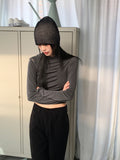Shaz shirring open shoulder hooded T-shirt