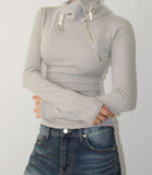 RIBBED ZIP-UP HIGHNECK TOP