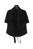 Shirring tie short sleeve shirt