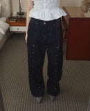 Line eyelet denim pants