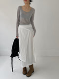 Deep U Neck Tencel See-through T-Shirt