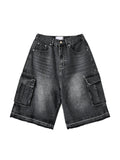 Cut Washed Cargo Bermuda Denim
