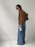 Curved suede short blouson