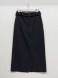 Belted H-Line Brushed Long Skirt