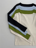 Ribbed Slit Boat Neck T-Shirt