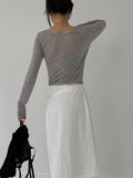 Deep U Neck Tencel See-through T-Shirt