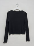 Ribbed Slit Boat Neck T-Shirt