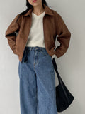 Curved suede short blouson