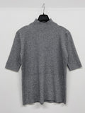 Mock neck three-quarter knit T-shirt
