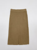 Wool Ribbed Knit Midi Skirt