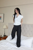 Line eyelet denim pants
